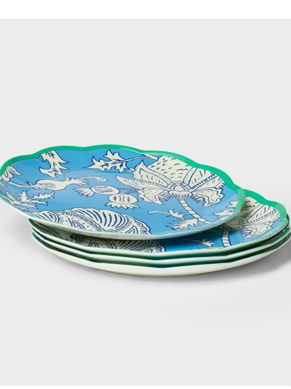 ROLLER RABBIT NWT 4pc Floral Vines Melamine Dinner Plates Blue - Picture 3 of 5